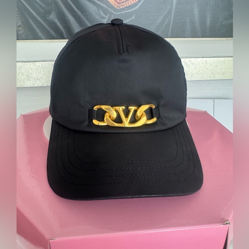Valentino Garavani Black Cap with Gold Logo
